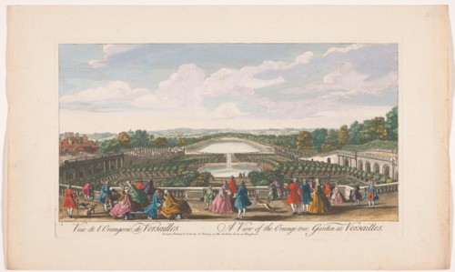 View of the orange trees in front of the Orangerie of the Palace of Versailles, 1700-1761. Creator: Unknown.