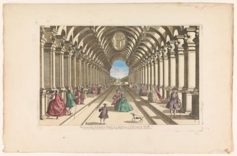 View of a gallery leading to a garden in Copenhagen, 1761. Creator: Unknown.