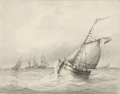 Sailing ships at sea, c.1825-c.1875. Creator: Circle of Petrus Johannes Schotel.