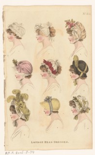 Magazine of Female Fashions of London and Paris, No.31.2, London Head Dresses, 1798-1806. Creator: Unknown.