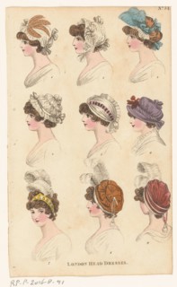 Magazine of Female Fashions of London and Paris, No.34. (?). London Head Dresses, 1798-1806. Creator: Unknown.