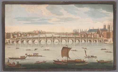 View of Westminster Bridge over the River Thames in London, viewed from the north, 1751. Creator: Fabr. Parr.