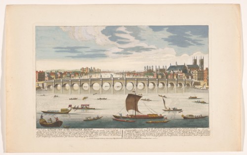 View of Westminster Bridge over the River Thames in London, viewed from the north, 1751. Creator: Fabr. Parr.