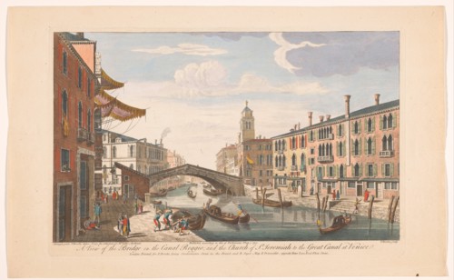 View of the Ponte delle Guglie over the Canale di Cannaregio in Venice, 1750. Creator: Thomas Bowles.