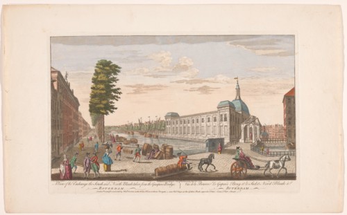 View of the Stock Exchange, Rotterdam; taken from the Gaapers Bridge, 1752. Creator: Anon.