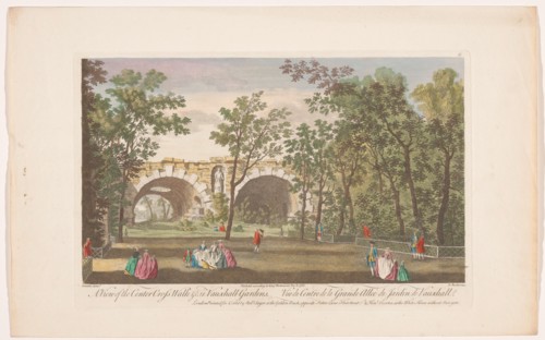 View of an avenue in Vauxhall Gardens in London, 1751. Creator: Edward Rooker.