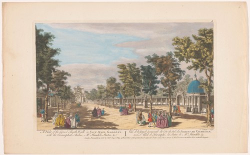 View of an Avenue with a Triumphal Arch in Vauxhall Gardens in London, 1751. Creator: John Miller.