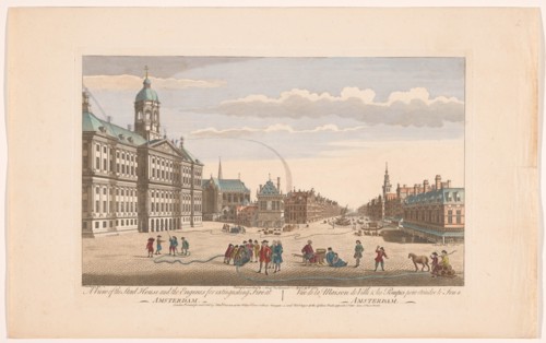 View of the City Hall in Amsterdam with firefighters on Dam Square, 1752. Creator: Unknown.