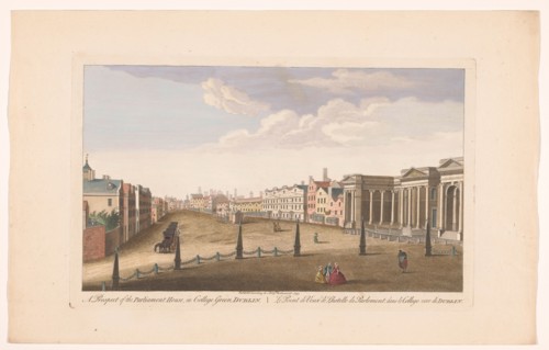 View of the House of Parliament on College Green Square in Dublin, 1753. Creators: Fabr. Parr, James Mason.