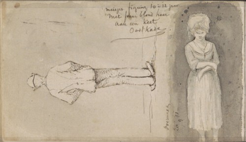 Man, seen from behind, and a girl, 1871. Creator: Johannes Tavenraat.