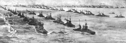 'La Reddition de la Flotte Allemande; Arrivee au mouillage, a l'embouchure du Forth, de la..., 1918. Creator: Unknown.