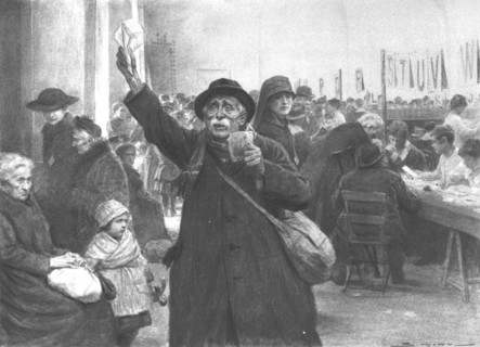 'Rapatries; apres la distribution des lettres: "Ils sont vivants tous les deux ! "'. Creator: J Simont.