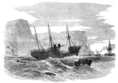 The Royal West India Mail Steamer "Tyne" on shore at St. Alban's Head, 1857. Creator: Unknown.