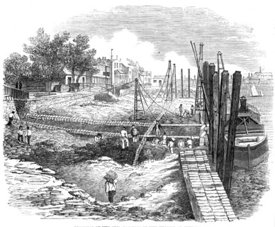Progress of the Embankment of the Thames at Chelsea, 1857. Creator: Unknown.