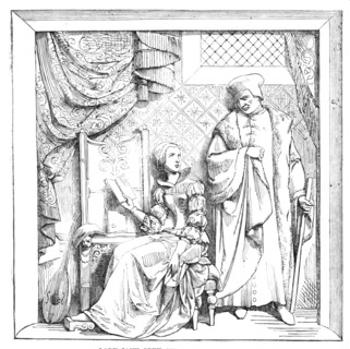 The New Houses of Parliament - Bas-reliefs in the Prince's Chamber - Lady Jane Grey and..., 1857. Creator: Unknown.