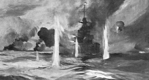 '' Au fort de la bataille Jutland ; Le "Warspite" en action', 1916. Creator: Montague Dawson.