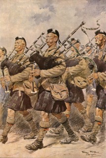 ''Les joueurs de cornemuse du "Sutherland Highlanders"', 1915. Creator: Georges Bertin Scott.