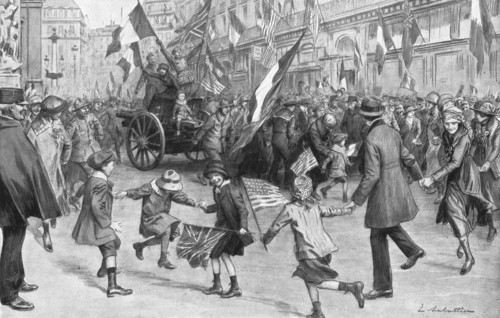 ''La joie de Paris; Des canons de campagne allemands, qui avaient ete reunis place de la..., 1918. Creator: Louis Remy Sabattier.