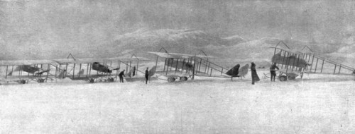 ''En campagne avec les Serbes; Escadrille francaise de Serbie surprise par une forte chute..., 1915. Creator: Unknown.