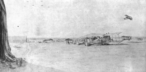 ''Combat Aerien; en escadre; depart d'une escadre; trois escadrilles sont deja formees..., 1918. Creator: Etienne Cournault.