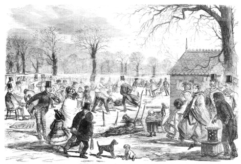 Skating in Hyde-Park - drawn by John Leech, 1857. Creator: Joseph Swain.