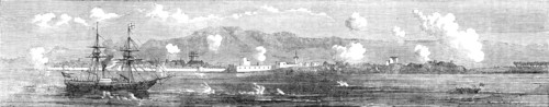 The Persian Expedition - H.E.I.C. "Semiramis", Bushire, Resident's House, Sandbag Batteries, 1857. Creator: Unknown.