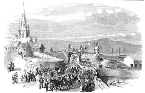 Opening of the Barnsley Branch Railway: the Procession entering the Regent-Street Station, 1857. Creator: Unknown.