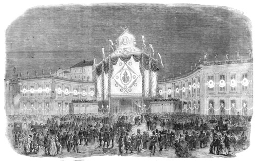 Illuminations in the Largo Mercatello, Naples, on the Birth of a Prince, 1857. Creator: Unknown.