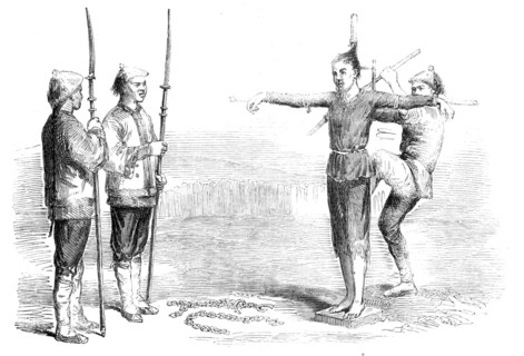 Garotting a Chinese Criminal - from a drawing by a Chinese artist, 1857. Creator: Unknown.