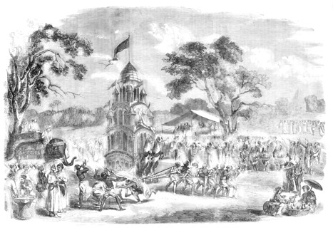 The Rutt Jatthra, a Hindoo Festival held at Juggernauth, in Orissa, from a native drawing, 1857. Creator: Unknown.