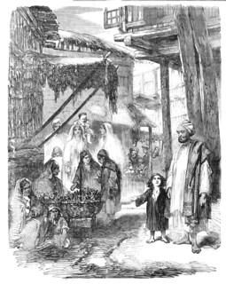 Vegetable Bazaar in Sirinagur, Cashmere, from a drawing by Mr. W. Carpenter, Jun., 1857. Creator: Unknown.