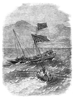 Boat from the "Madras" Steamer picking up an Arab Budgerow in the Red Sea, with Capt Gough..., 1857. Creator: Unknown.