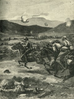 'The Battle of Colenso: Lieutenant Roberts Galloping Forward..., 1899, (c1900). Creator: William Barnes Wollen.