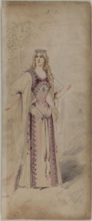 Costume design for Ella Russell als Elisabeth in the Opera "Tannhäuser" by Richard Wagner, 1890s. Creator: Edel (Colorno), Alfredo (1856-1912).