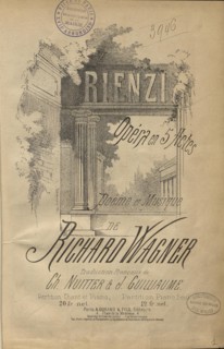 Cover of the vocal score of opera "Rienzi, the last of the tribunes" by Richard Wagner, 1890s. Creator: Anonymous.