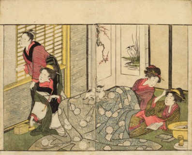 Interior Scene on a Snowy Day. From the Picture Book of Flowers of the Four Seasons..., 1801. Creator: Utamaro, Kitagawa (1753-1806).
