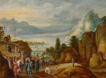 Mountain landscape with the shot of William Tell. Creator: Momper, Joos de, the Younger (1564-1635).