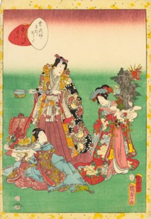 No. 54, Yume no ukihashi, from the series Lady Murasaki's Genji Cards (Murasaki..., 1857. Creator: Kunisada II (Kunimasa III, Toyokuni IV), Utagawa (1823-1880).
