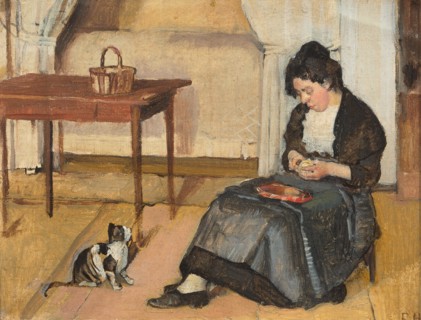 Seated woman peeling an apple, ca 1885. Creator: Hodler, Ferdinand (1853-1918).
