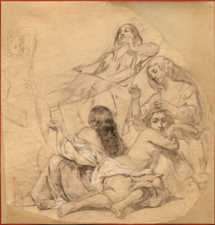 Self-portrait in a hammock surrounded by a group of women, ca 1844-1850. Creator: Courbet, Gustave (1819-1877).