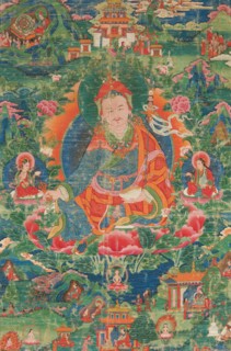 Thangka of Padmasambhava with scenes from his life, Early 19th cen.. Creator: Tibetan culture.
