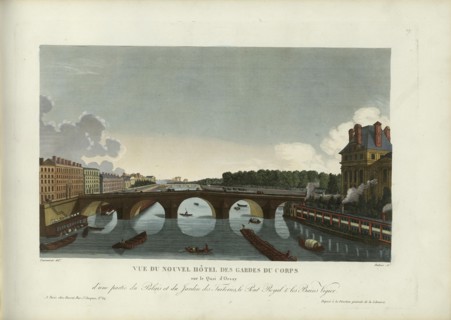 Vue du Nouvel Hôtel des Gardes du Corps sur le quai d'Orsay, d'une partie du palais..., 1817-1824. Creator: Courvoisier-Voisin, Henri (1757-1830).