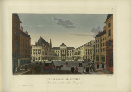 Vue du Palais de justice, prise de la rue de la Vieille-Draperie, 1817-1824. Creator: Courvoisier-Voisin, Henri (1757-1830).