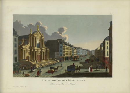 Vue du portail de l'église Saint-Roch, prise de la rue Saint-Honoré, 1817-1824. Creator: Courvoisier-Voisin, Henri (1757-1830).