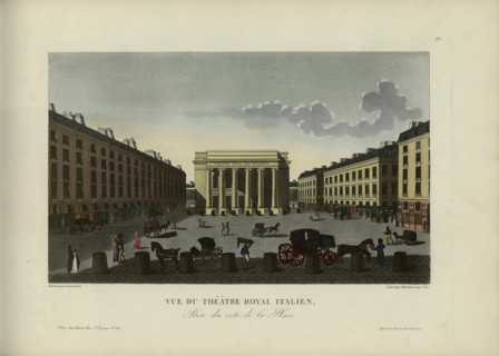 Vue du Théâtre royal Italien, prise du côté de la place, 1817-1824. Creator: Courvoisier-Voisin, Henri (1757-1830).