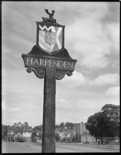 Village Sign, St Albans Road, Harpenden, St Albans, Hertfordshire, 1945-1960. Creator: Margaret F Harker.