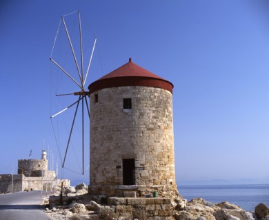 Mandraki Harbour, Rhodes, Greece, 2019. Creator: Ethel Davies.