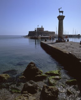 Mandraki Harbour, Rhodes, Greece, 2019. Creator: Ethel Davies.