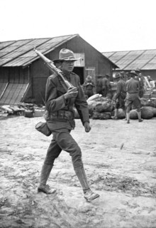 'Les <<Boys>> de L'Amerique; Au Camp Americain de Saint-Nazaire: une sentinelle', 1917. Creator: Jean Clair-Guyot.