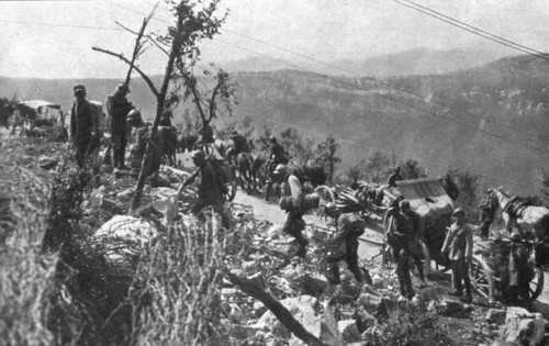 Italian Offensive of Isonzo; An artillery column on the plateau of Vodice, east of Plave, 1917. Creator: Unknown.